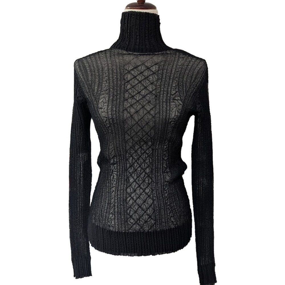 Sheer Black Crinkle Turtleneck